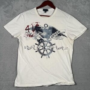 Vintage Polo Ralph Lauren Shirt Mens M White Nautical 1967 Graphic Tee NYC Eagle